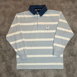 Cyrillus Rugby Shirt Mens Size 2 Blue White Striped Denim Collar Sailing Team